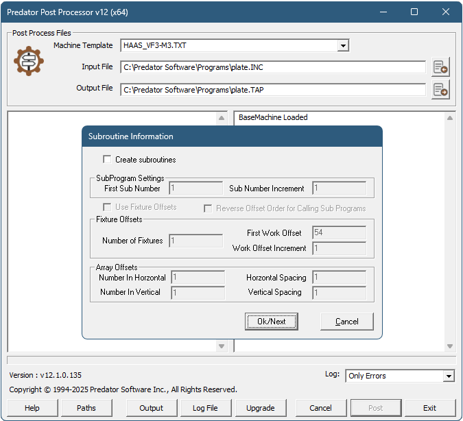 Predator Post Processor Subroutine Processing